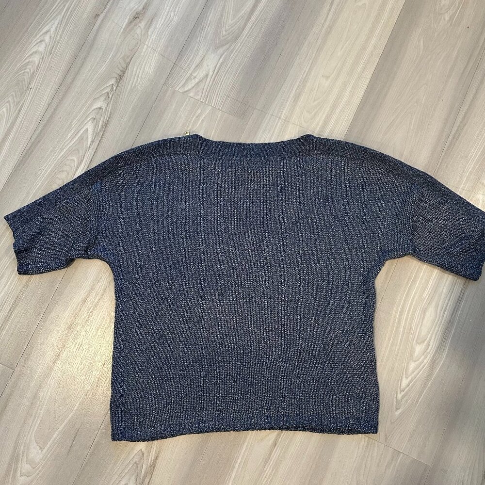 Gap Women’s Blue Knit Sweater with Gold Zipper Detail - Size M